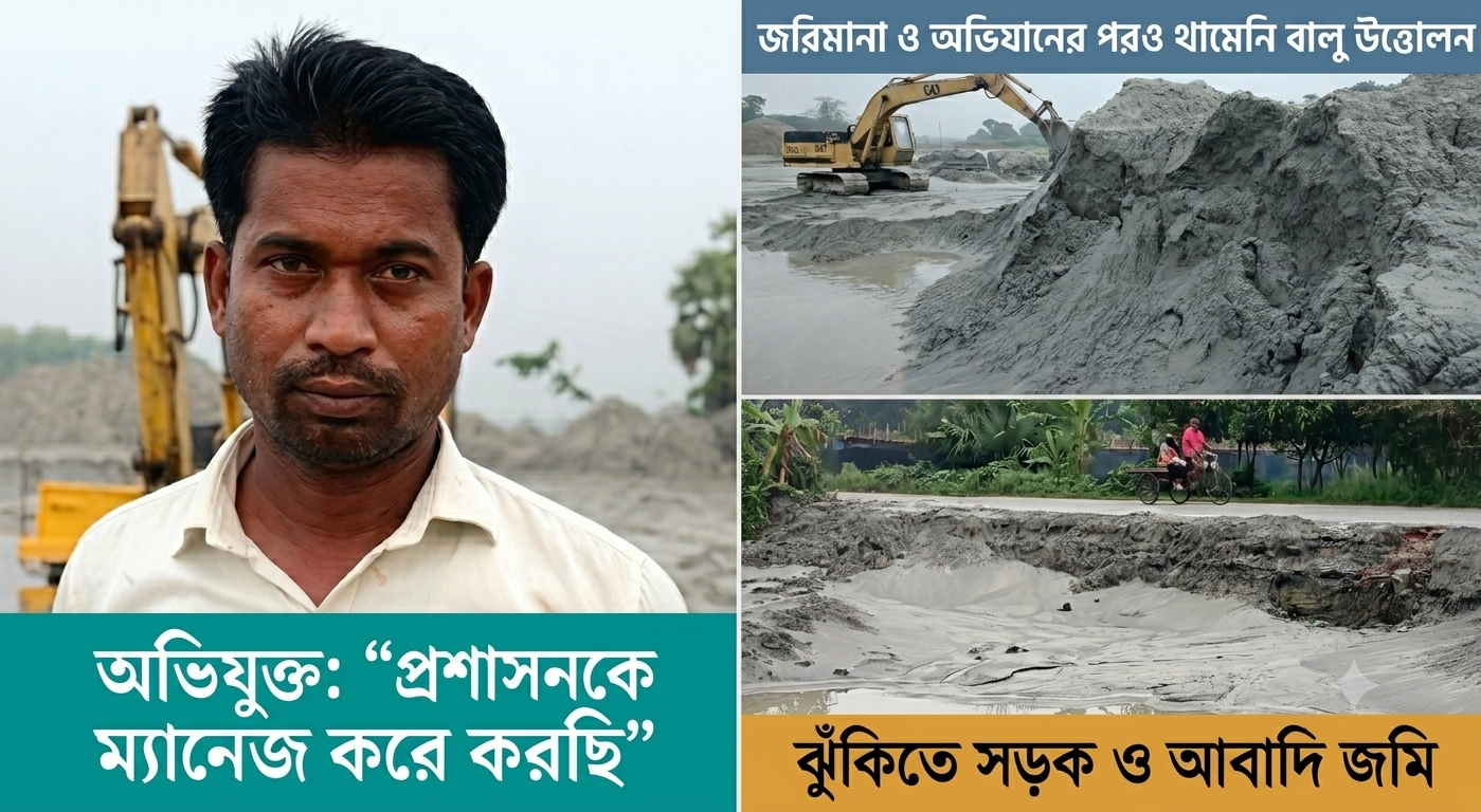 জরিমানার পরও থামেনি অবৈধ বালু উত্তোলন-প্রশাসনকে ম্যানেজ’ করার দাবি